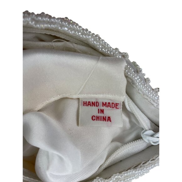 Vintage White Beaded Evening Bag With Floral Embroidery & Rope Strap - Picture 9 of 13